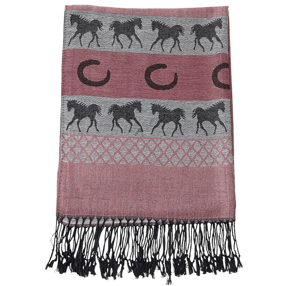 Red and Gray Horse Pashmina Scarf