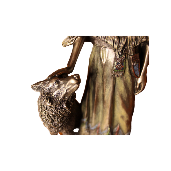 Native American Girl with Wolf Bronze Statue