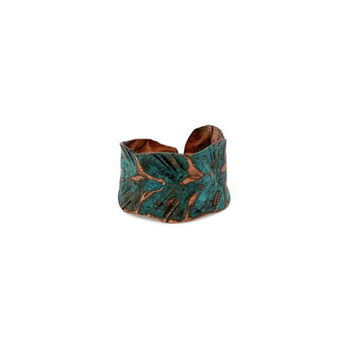 Copper Patina Ring - Teal Wrapped Leaf