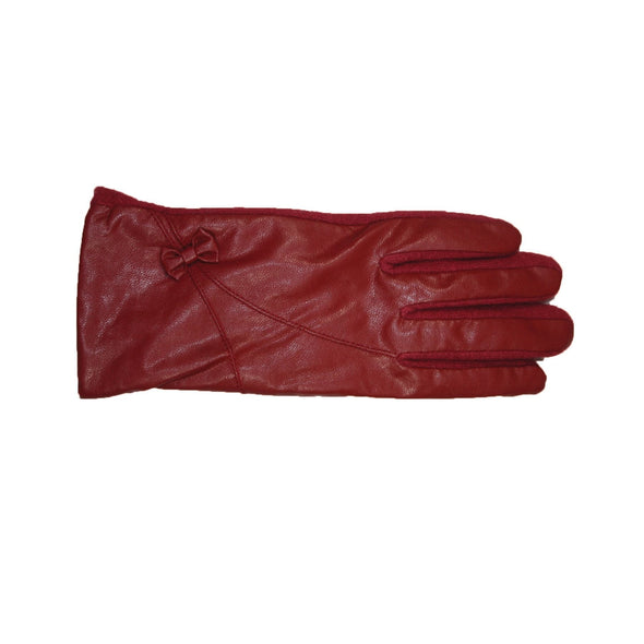 Genuine leather gloves with bow accent