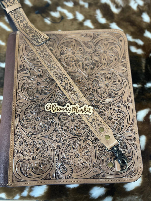 Tooled Leather Crossbody Binders: Pink floral