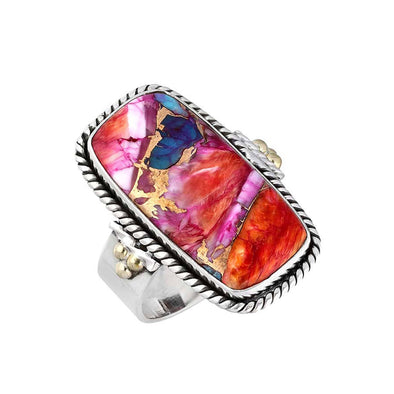 925 Sterling Silver Pink Oyster Turquoise Statement Ring