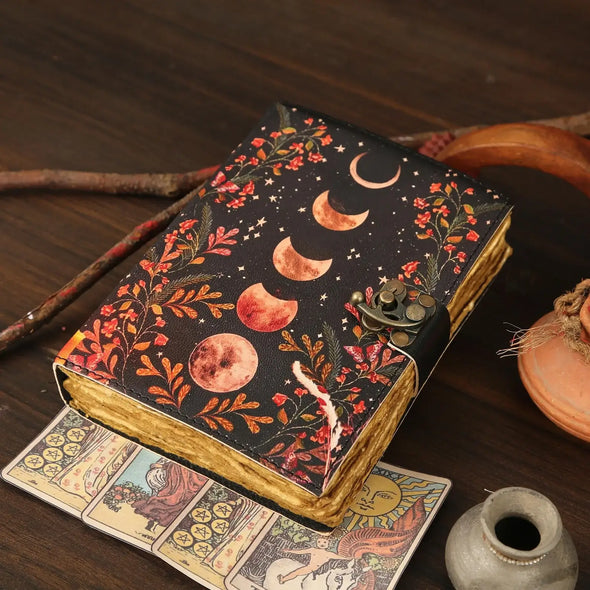 Vintage Leather Journal Notebook Diary with Moon Print  