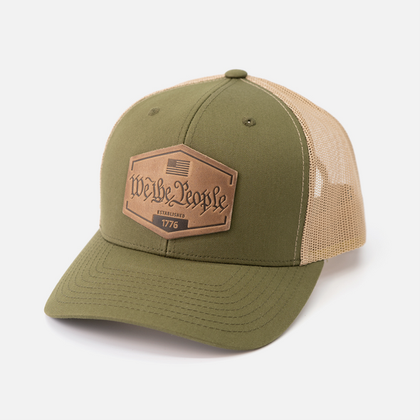 We The People Hat | Leather Patch Snapback: Brown/Khaki