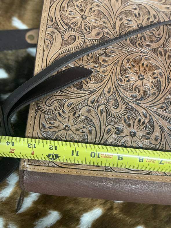 Tooled Leather Crossbody Binders: Pink floral