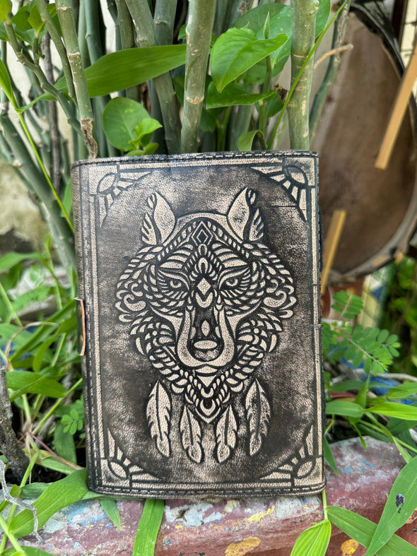 Wolf Embossed Leather Journal Diary with 200 Handmade pages