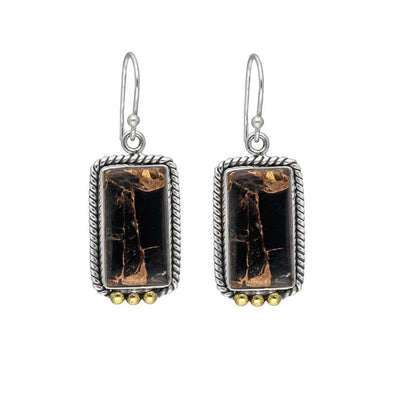925 Sterling Silver Black Copper Onyx Rope Design Earring