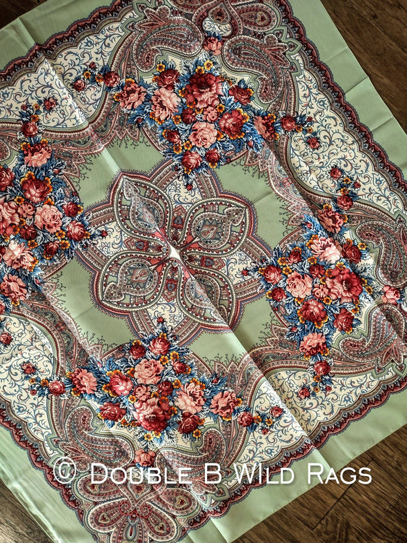 Wild Rag BARGAIN CORNER BC1108 Large 40"x40" Sage or Blue Roses Paisleys Cowboy Western Neck Scarf by Double B Wild Rags