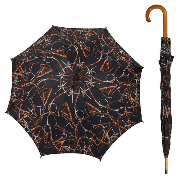 AWST Int'l Lila Linear Horses Umbrella: Black