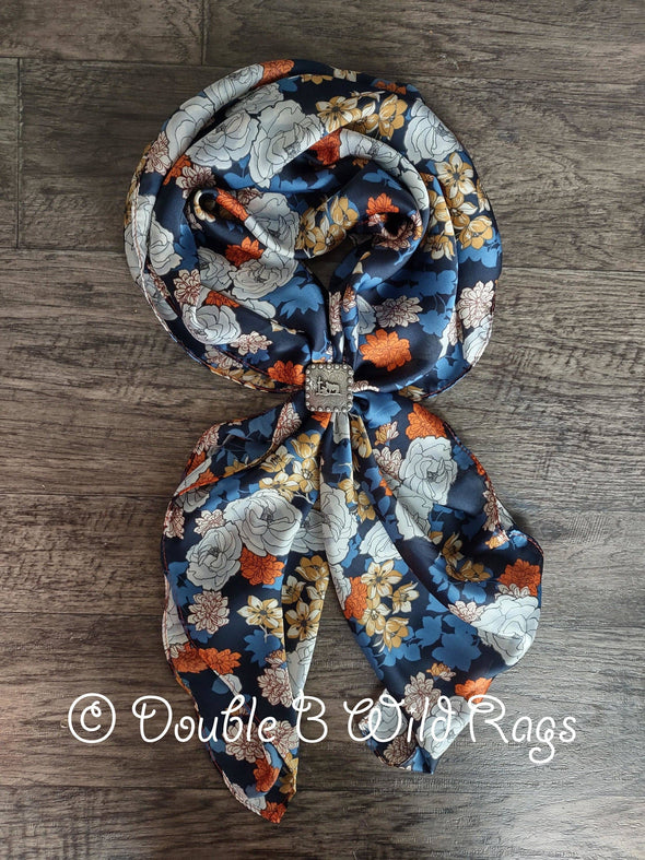 Wild Rag | FLORAL Dark Rust Orange and Navy Blue