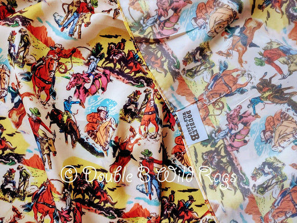 WILD RAG Vintage Retro Cowboy Cartoon Comic Book Western Neck Scarf Bandanna by Double B Wild Rags