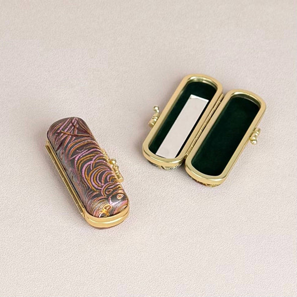 Peacock Pattern Brocade  Lipstick Case / Holder
with Mirror