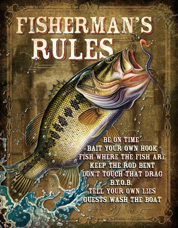 JQ - Fisherman's Rules Tin Sign