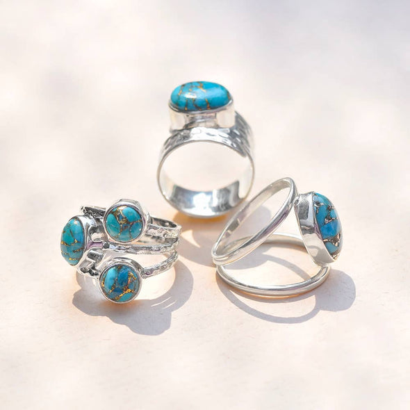 Blue Copper Turquoise 925 Sterling Silver Split Shank Ring