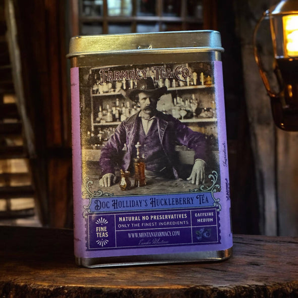 Doc Holliday's Wild West Huckleberry Tea TIN Bags Vintage