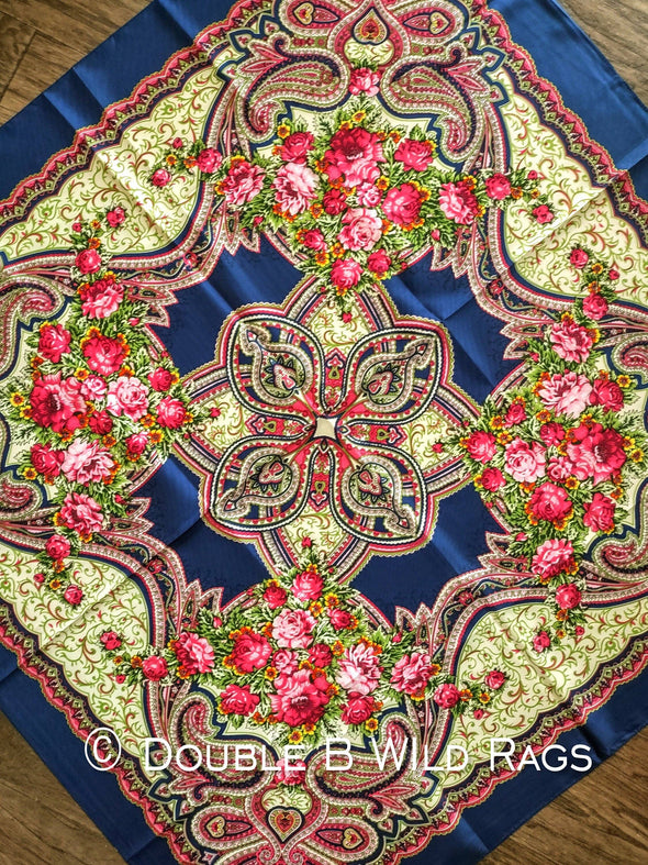Wild Rag BARGAIN CORNER BC1108 Large 40"x40" Sage or Blue Roses Paisleys Cowboy Western Neck Scarf by Double B Wild Rags