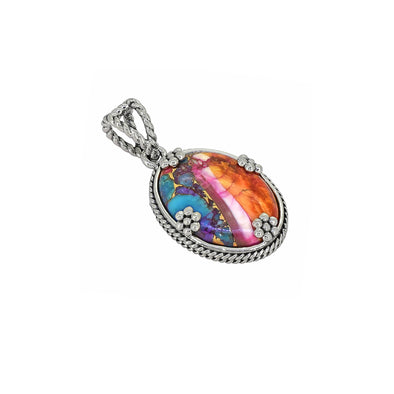 925 Sterling Silver Pink Oyster Copper Turquoise Pendant