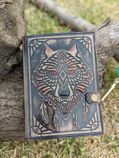 Wolf Embossed Leather Journal Diary with 200 Handmade pages