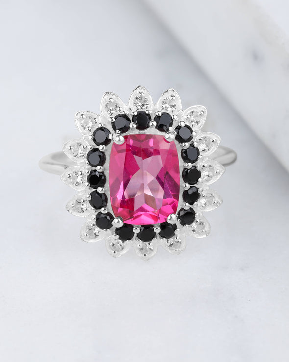 925 Silver Pink Topaz Cluster Stones Cocktail Ring