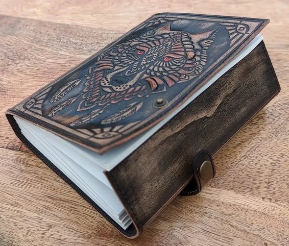 Wolf Embossed Leather Journal Diary with 200 Handmade pages