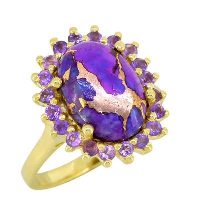 Purple Copper Turquoise 14K Gold Plated Over Silver Ring