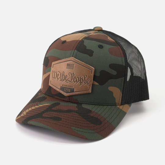 We The People Hat | Leather Patch Trucker Hat