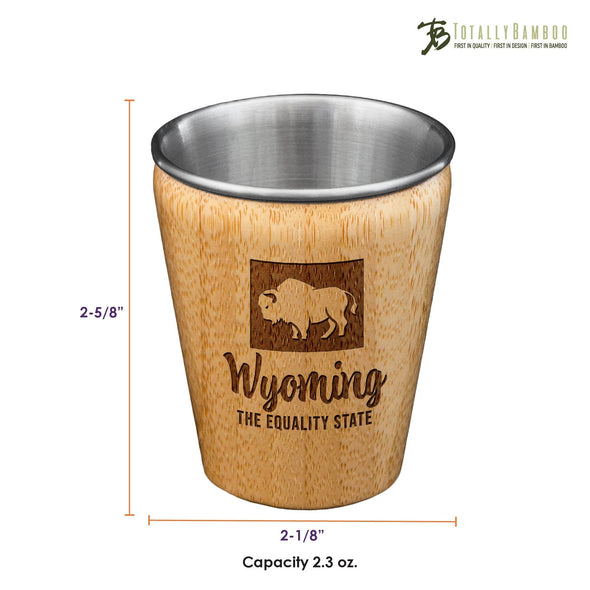 Wyoming Engraved Shot Glass, Bamboo with Stainless Steel