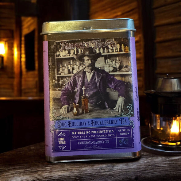 Doc Holliday's Wild West Huckleberry Tea TIN Bags Vintage