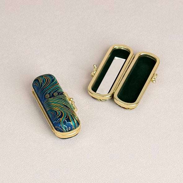 Peacock Pattern Brocade  Lipstick Case / Holder
with Mirror