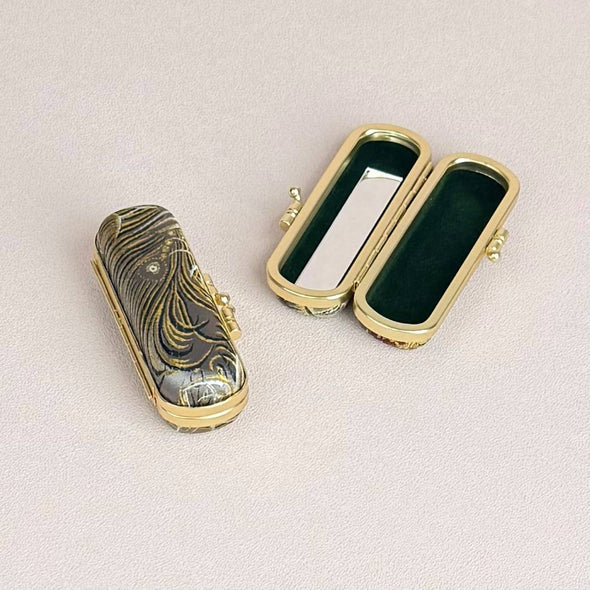 Peacock Pattern Brocade  Lipstick Case / Holder
with Mirror