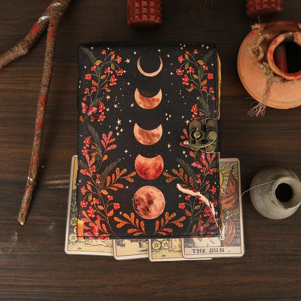 Vintage Leather Journal Notebook Diary with Moon Print  