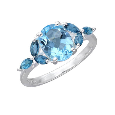 925 Sterling Silver blue Topaz Cocktail Ring