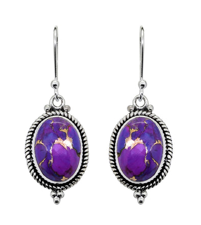 Purple Copper Turquoise 925 Sterling Silver Dangle Earrings