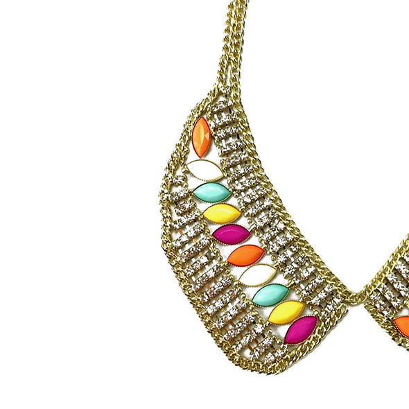 Crystal Studded Multi Color Jewel Necklace: Gold Multi