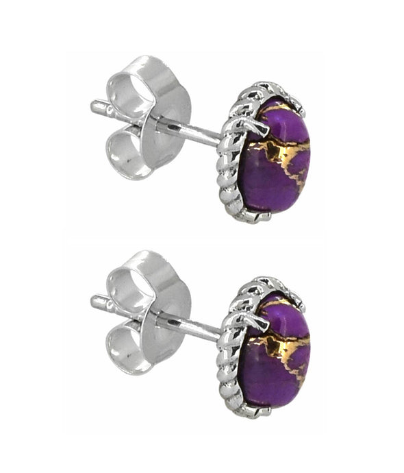 Purple Copper Turquoise 925 Sterling Silver Stud Earrings