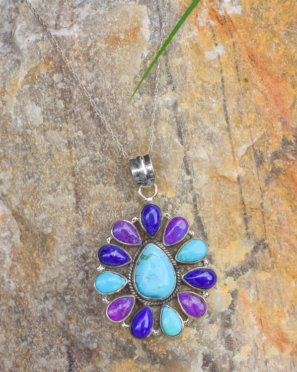 925 Sterling Silver Blue Mohave Turquoise Gemstones Pendant