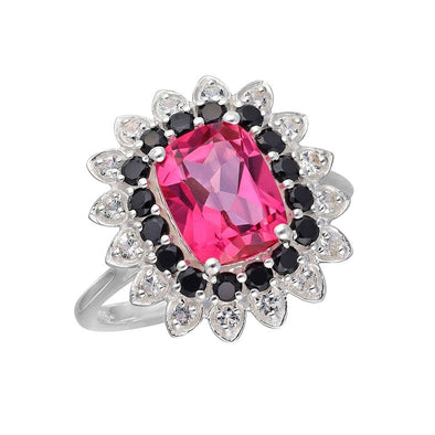 925 Silver Pink Topaz Cluster Stones Cocktail Ring