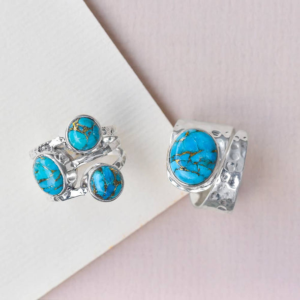 Blue Copper Turquoise 925 Sterling Silver Split Shank Ring