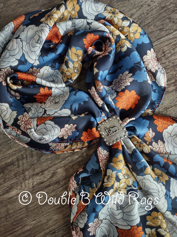 Wild Rag | FLORAL Dark Rust Orange and Navy Blue