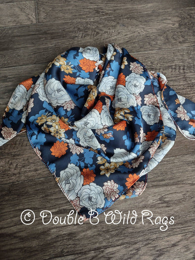 Wild Rag | FLORAL Dark Rust Orange and Navy Blue