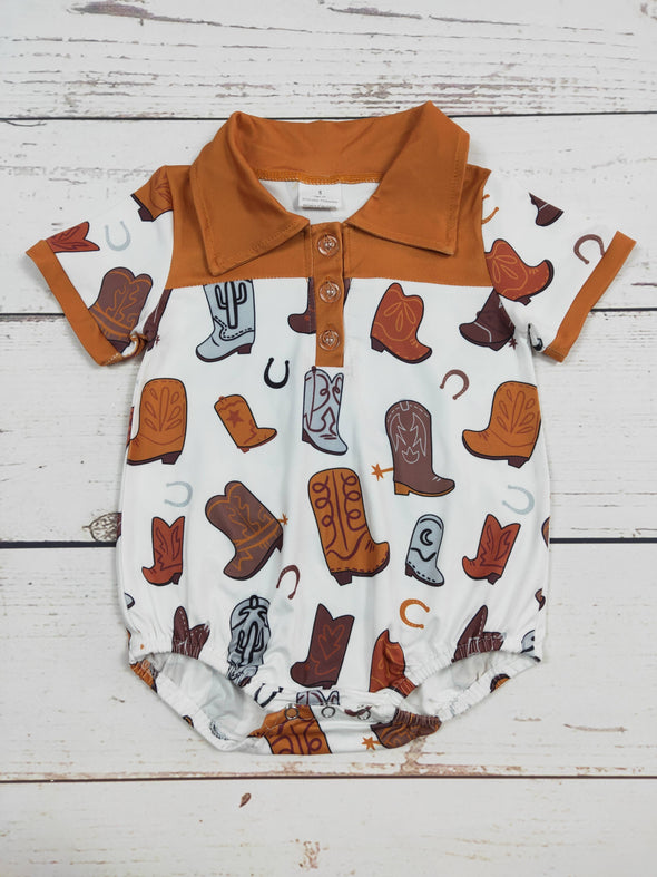 Brown Boots Printed Western Boys Onesie