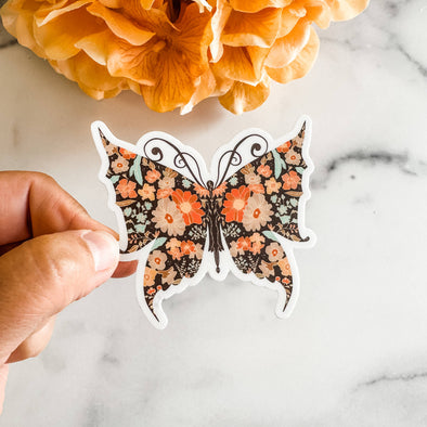 Floral Butterfly Orange Mint Brown Sticker Decal