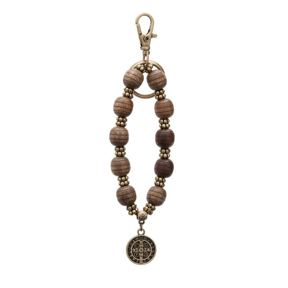 St Benedict Wooden Rosary Keychain  