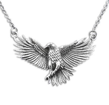 Detailed Sterling Silver Native American Indian Large Eagle Necklace 18"