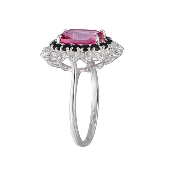 925 Silver Pink Topaz Cluster Stones Cocktail Ring