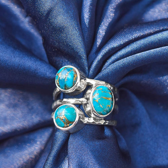 Blue Copper Turquoise 925 Sterling Silver Split Shank Ring