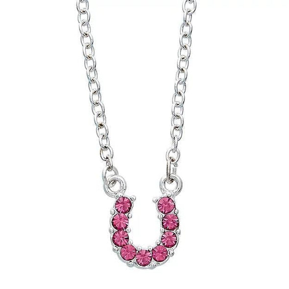AWST Int'l Aqua Rhinestone Horseshoe Necklace w/Horse Head Gift Box