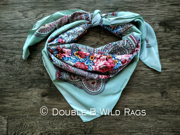Wild Rag BARGAIN CORNER BC1108 Large 40"x40" Sage or Blue Roses Paisleys Cowboy Western Neck Scarf by Double B Wild Rags