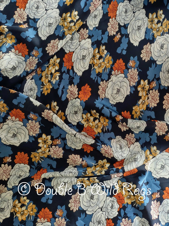 Wild Rag | FLORAL Dark Rust Orange and Navy Blue