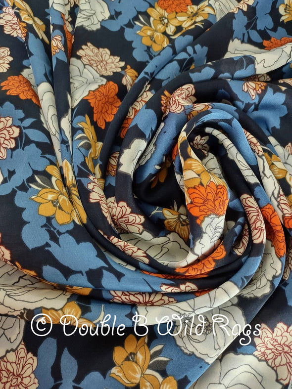 Wild Rag | FLORAL Dark Rust Orange and Navy Blue